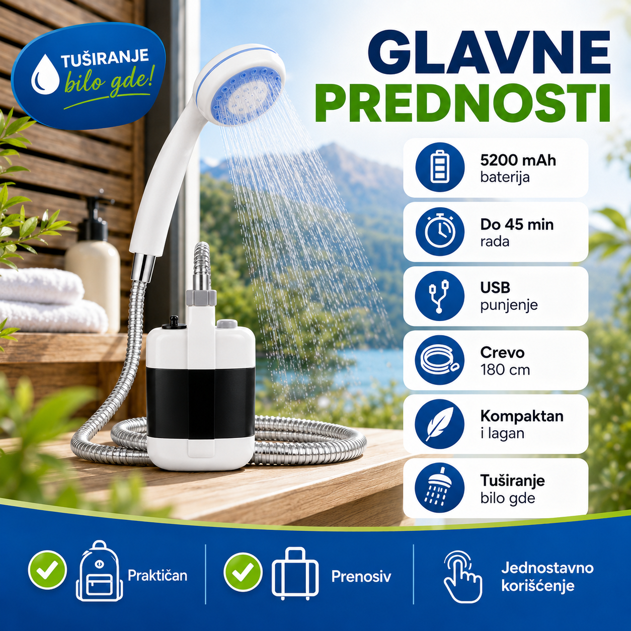Prenosivi Tuš za Kampovanje