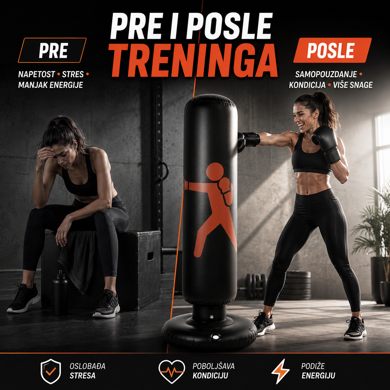 Fitnes Vreća za Boks na Naduvavanje - PunchMaster