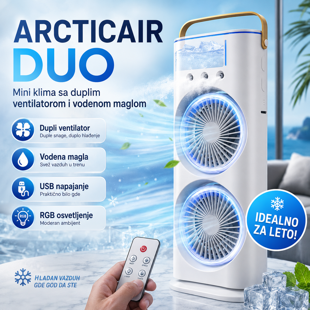Pametna Mini Klima sa Duplim Ventilatorom i Vodeni Maglom