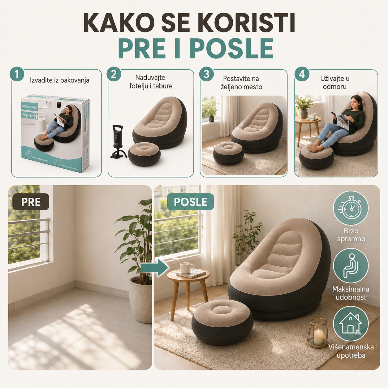Fotelja i tabure na naduvavanje