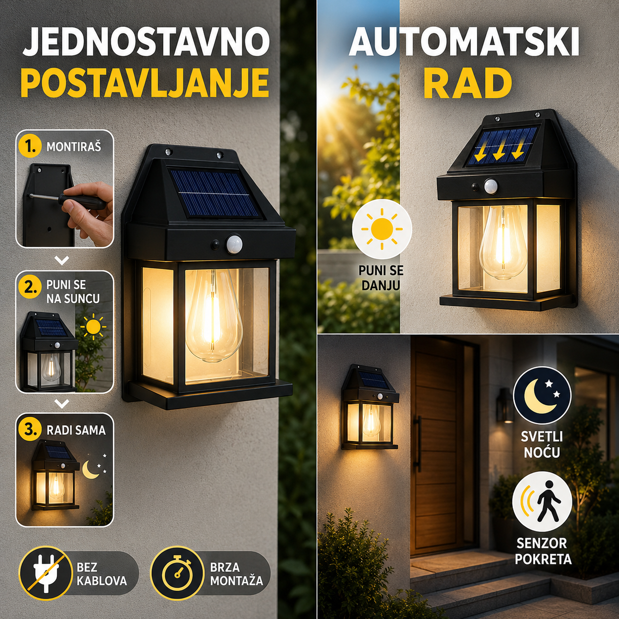Solarna Zidna Lampa Sa senzorom Pokreta ( 1+1 Gratis )