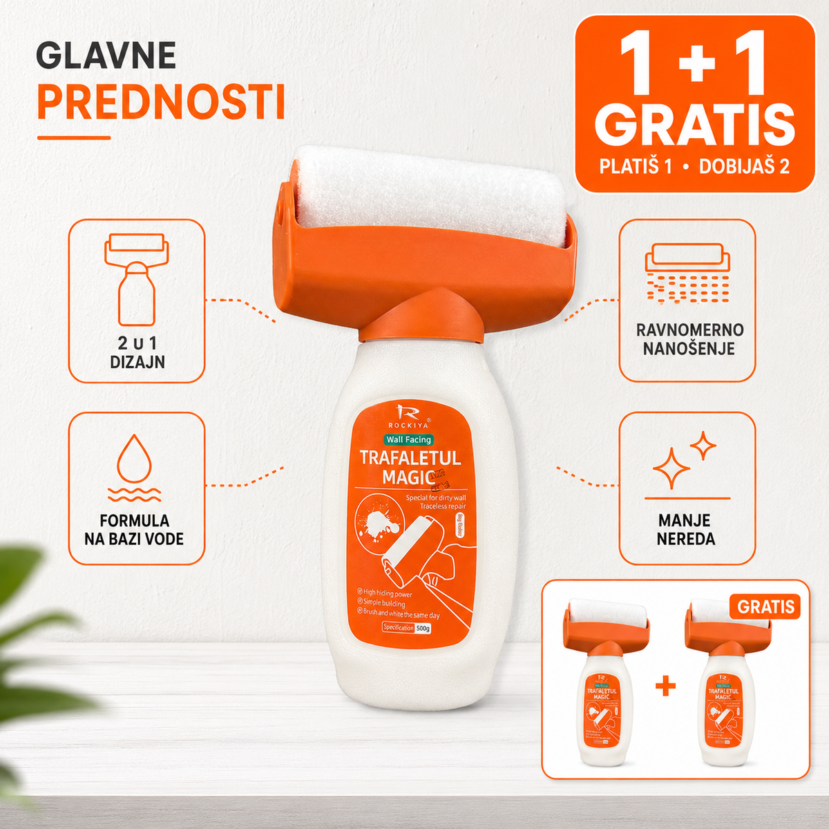 Korektor Za Zidove 2u1 Sa Valjkom 500g + 500g GRATIS