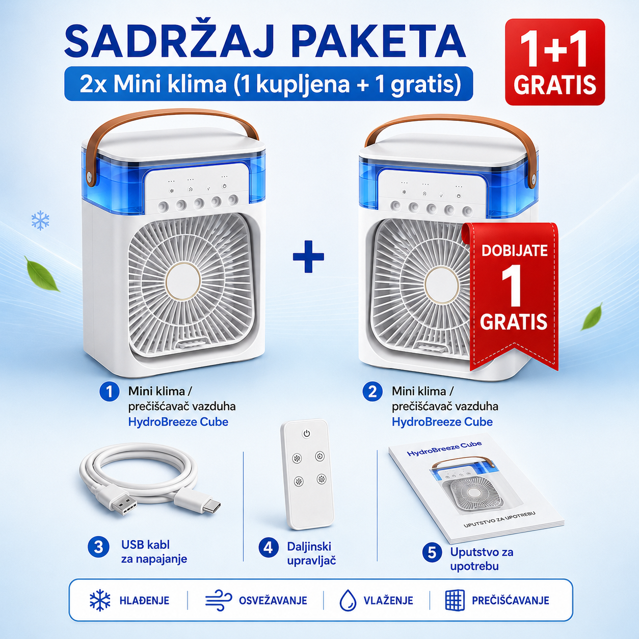 Pametna Mini Klima i Prečišćavač Vazduha ( 1 +1 Gratis)