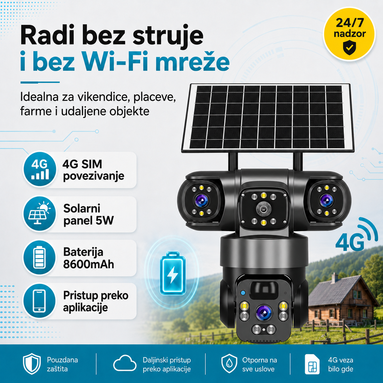 Trostruka 4G Solarna Kamera