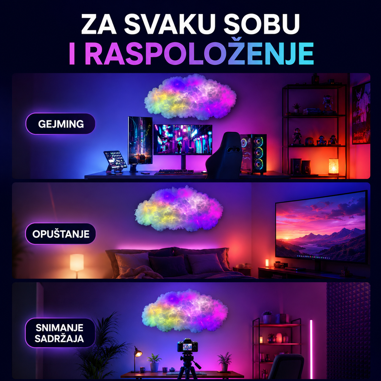 3D RGB LED oblak • 200 cm