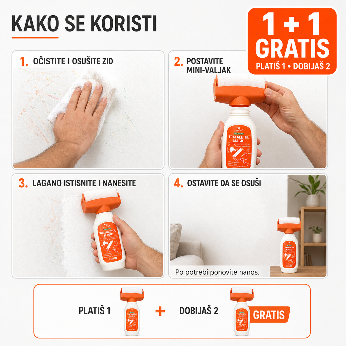 Korektor Za Zidove 2u1 Sa Valjkom 500g + 500g GRATIS