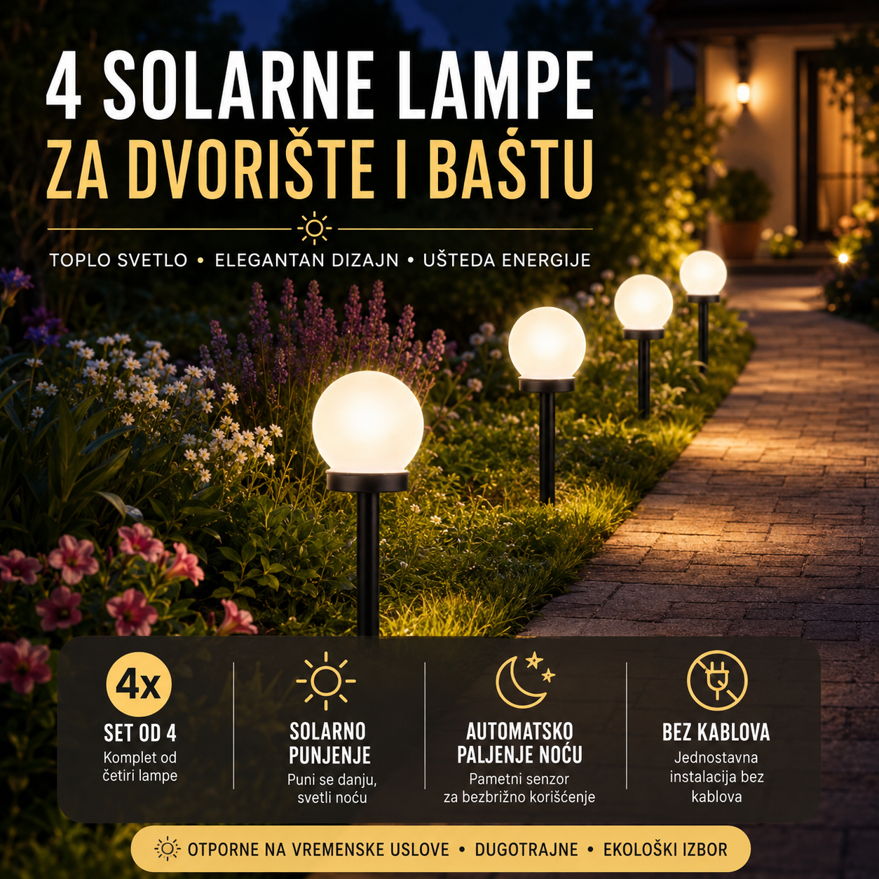 4 Solarne Lampe za Dvorište i Baštu