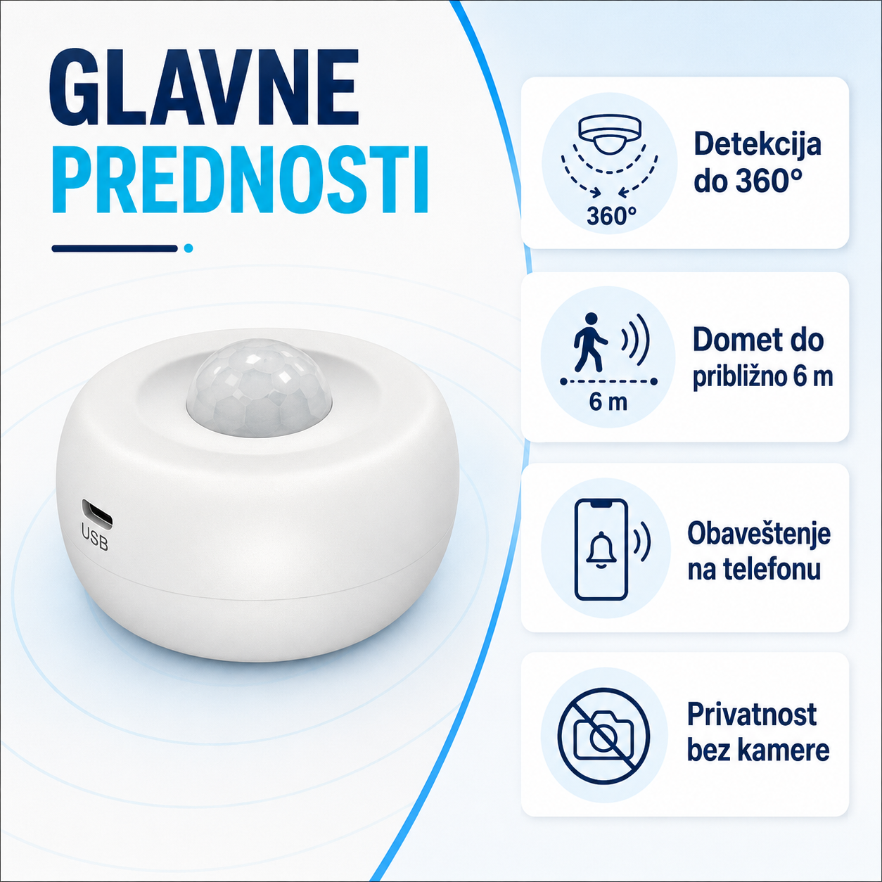 Pametni WI‑FI PIR Senzor Pokreta 360° – OBAVEŠTENJE NA TELEFONU