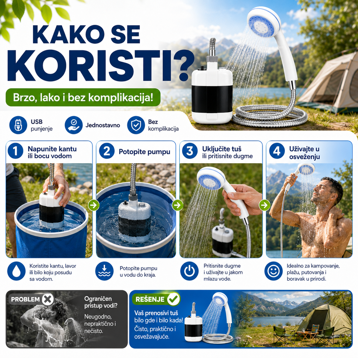 Prenosivi Tuš za Kampovanje