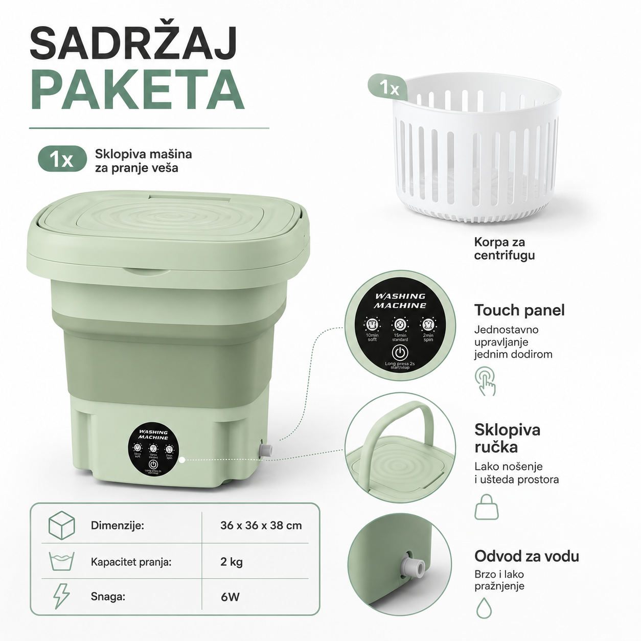 Pametna Sklopiva Mašina za Veš sa Centrifugom