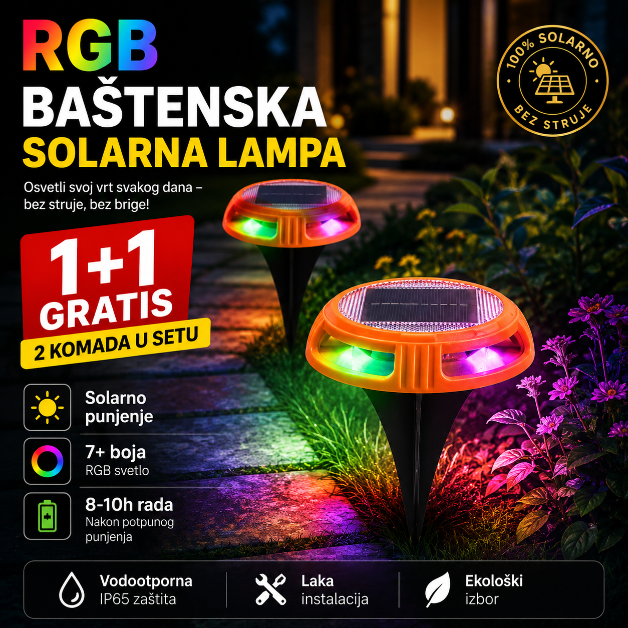 RGB Solarne Disk Lampe 1+1 GRATIS