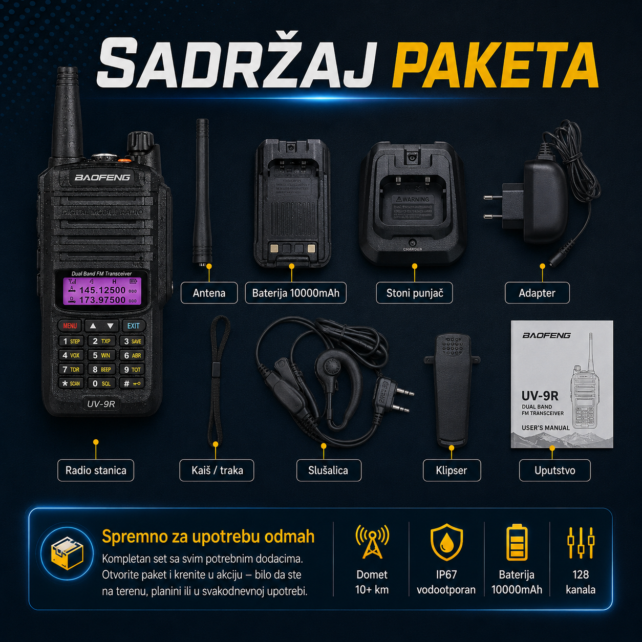 Profesionalni Toki Voki Baofeng UV-9R+ 18W