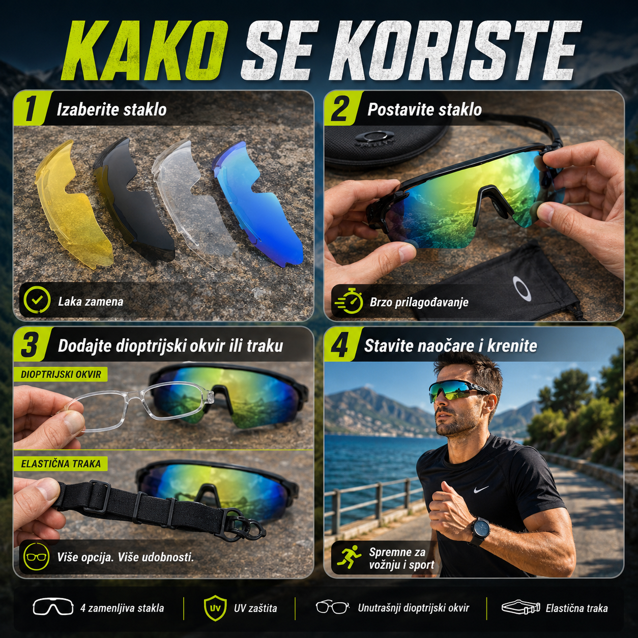 Sportske naočare sa 5 izmenjivih stakala