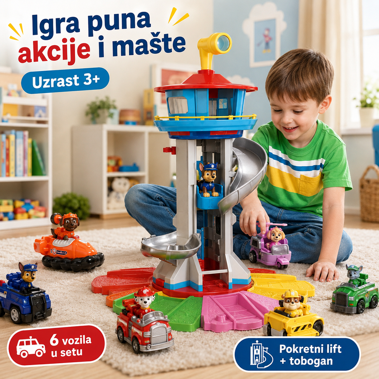 Patrolne Šape Toranj - sirena + 6 autića