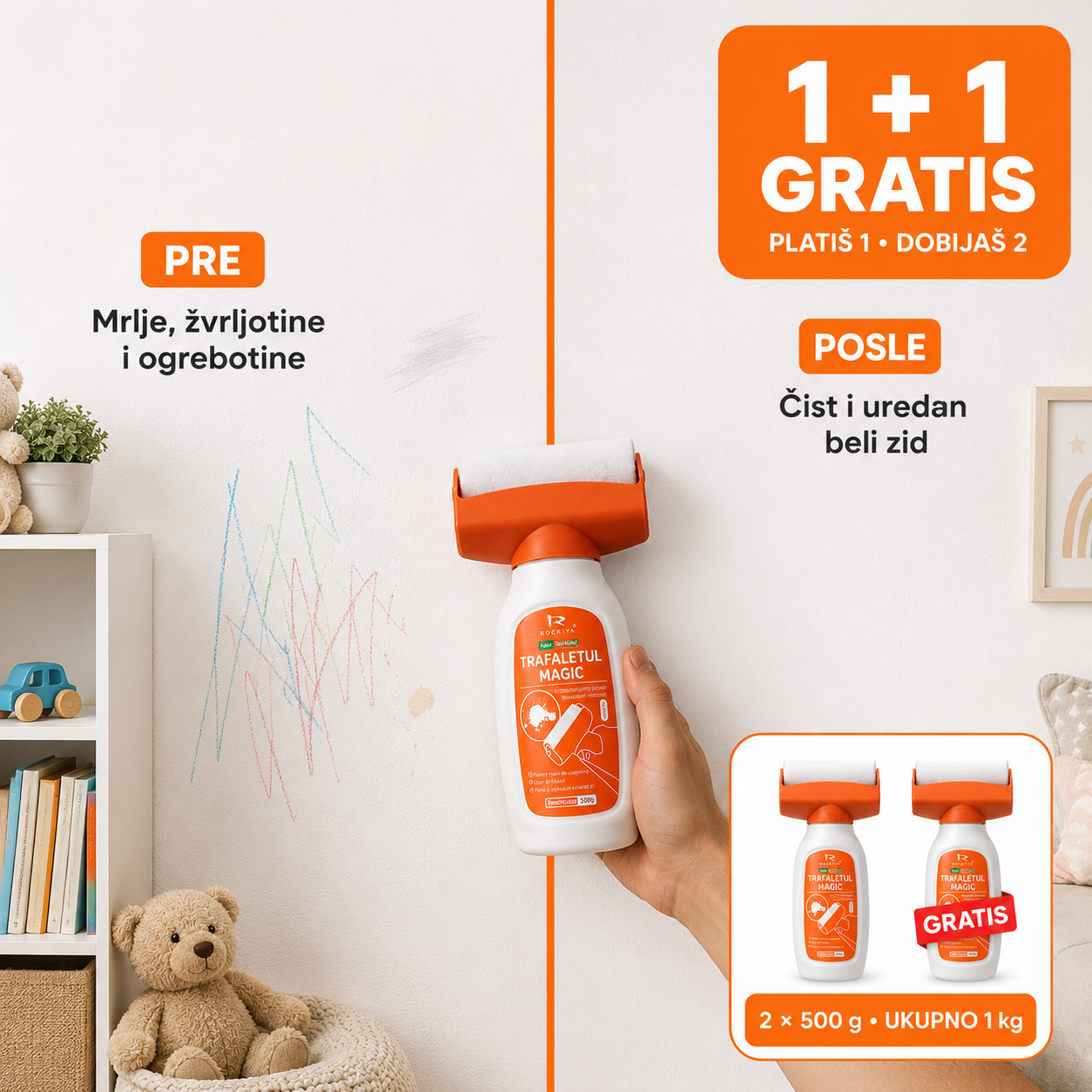 Korektor Za Zidove 2u1 Sa Valjkom 500g + 500g GRATIS