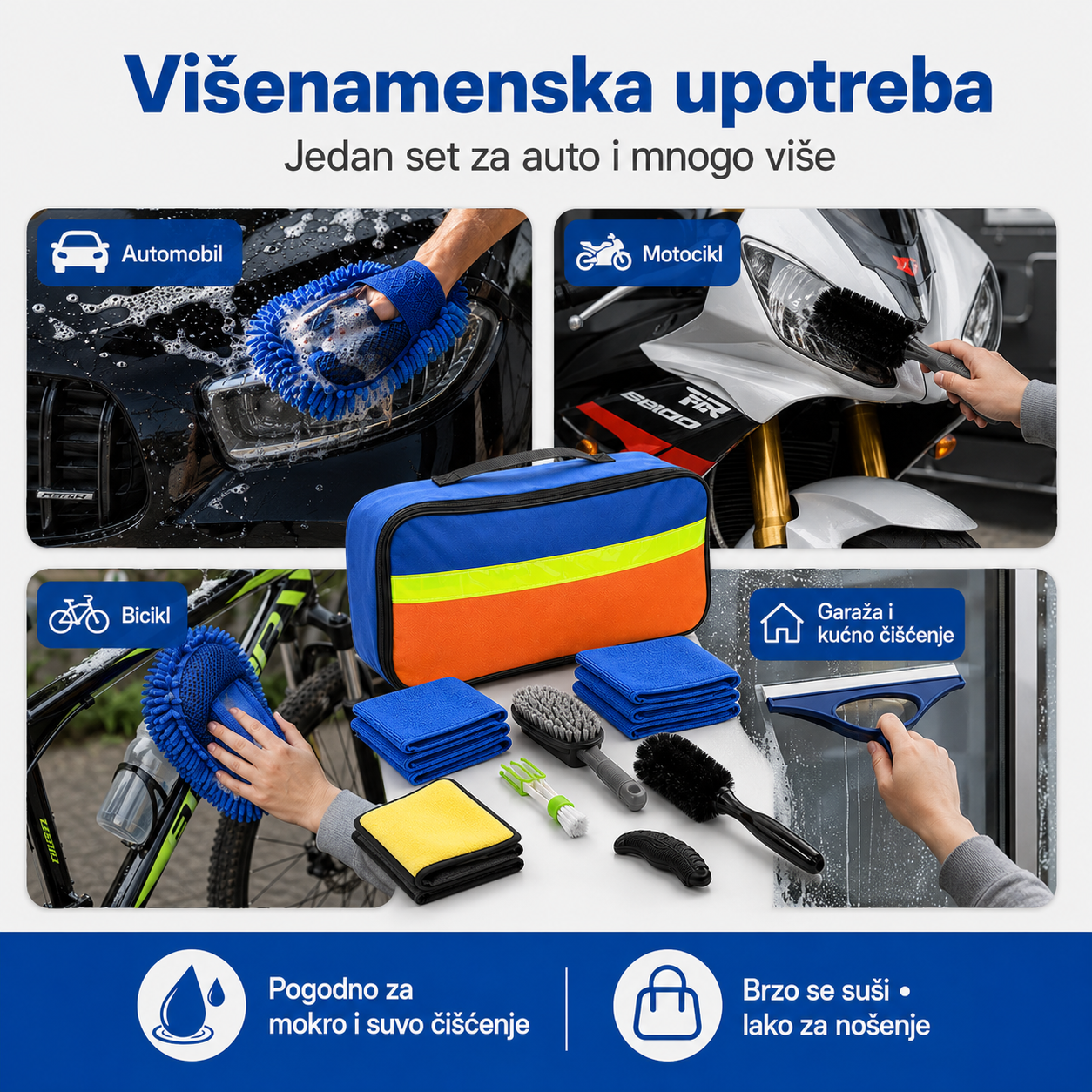 Komplet za čišćenje automobila - Set od 11 delova za pranje auta