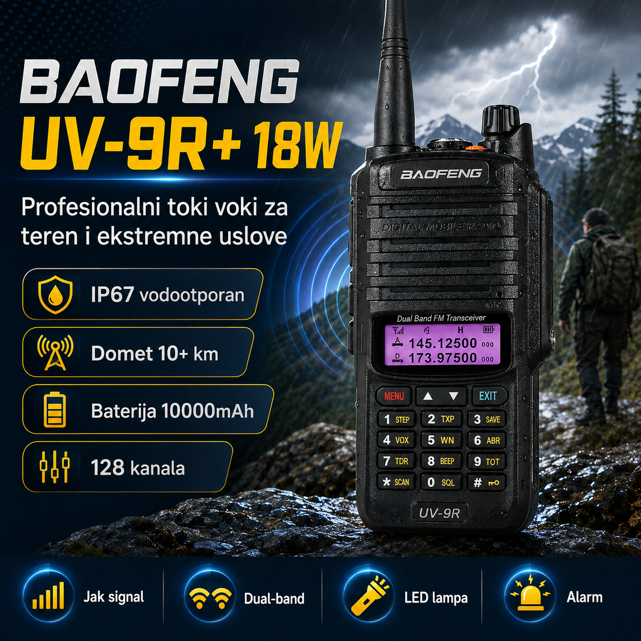 Profesionalni Toki Voki Baofeng UV-9R+ 18W